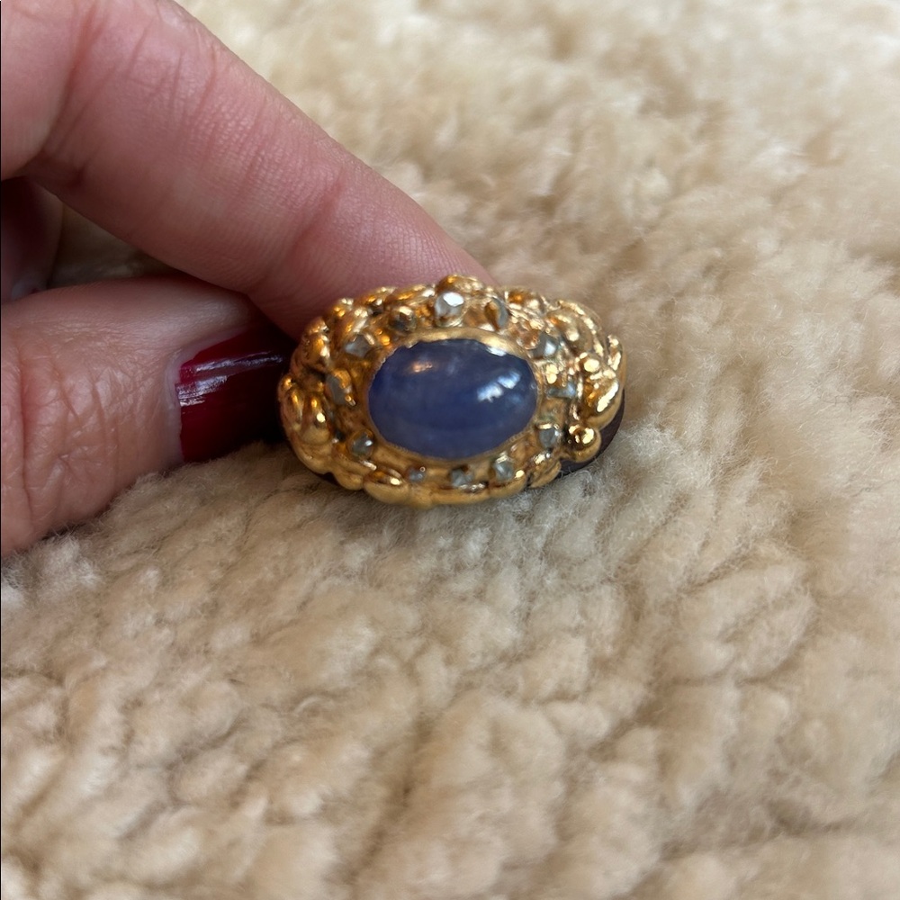 Raw Herkimer Diamond and Tanzanite Stone with Wood Band.